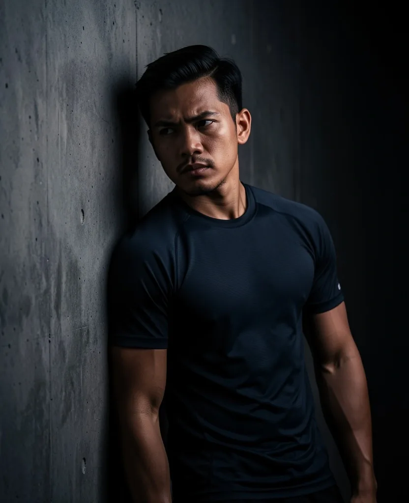 Athletic man portrait in low-key lighting