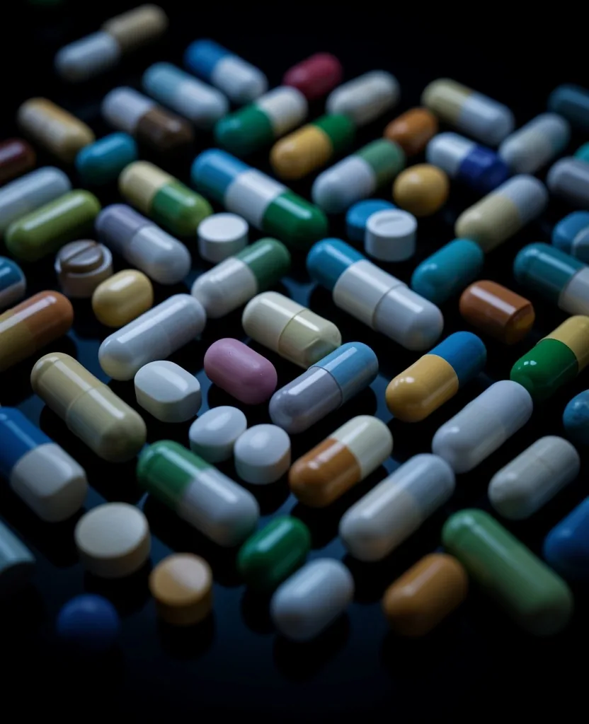 Natural supplement capsules in grid formation