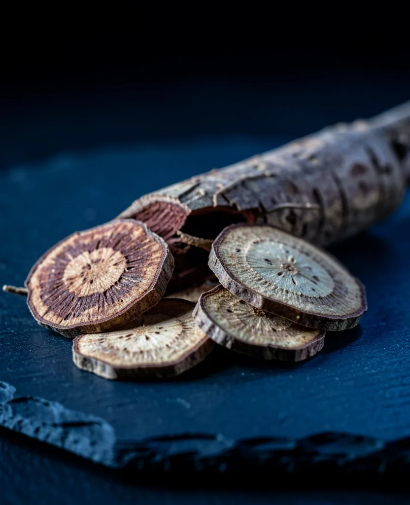 Maca root and ginseng botanical specimens
