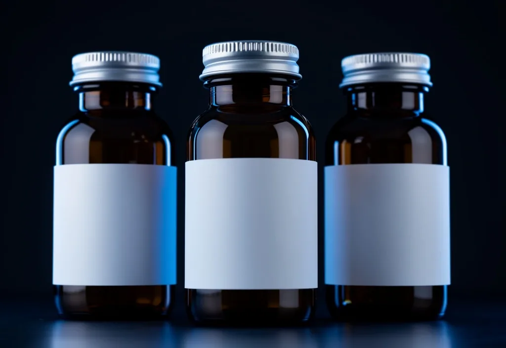 Dark amber apothecary bottles